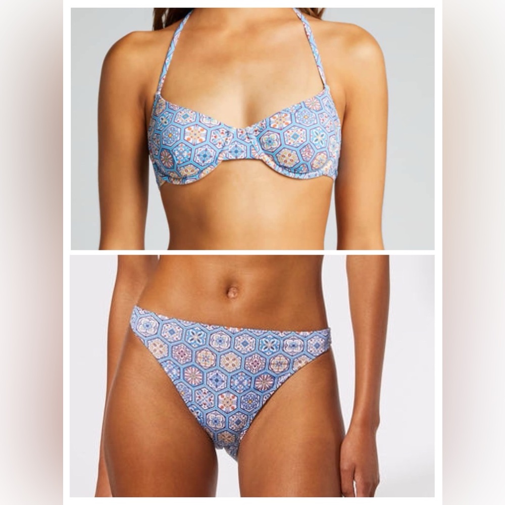 SOLID & STRIPED Blue and Pink Patterned Bikini